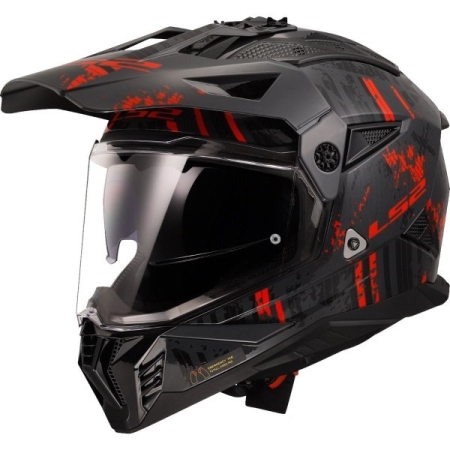 Kask motocyklowy Dual Sport LS2 MX702 Pioneer II Crazy Black Red