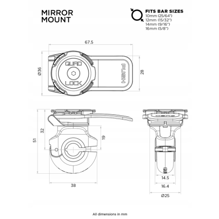 Quad Lock Podstawa montowana na lusterku V2