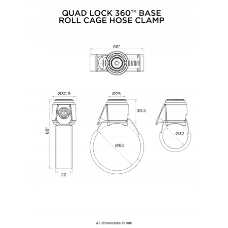 Quad Lock Podstawa z obejmą skręcaną 360* Roll Hose Clamp
