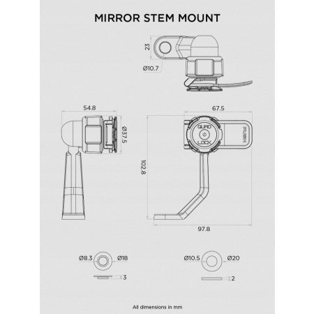 Quad Lock Podstawa montowana pod lusterko Mirror Stem Mount